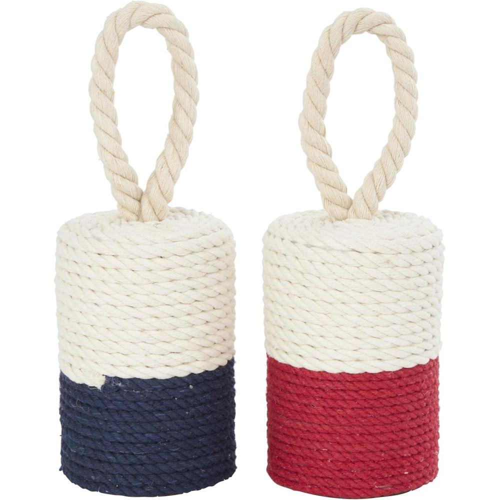 image:imageDeco 79 Cotton Fabric Buoy Decorative Sculpture Coiled Colorblock Home Decor Statues with Red and Blue Bases Set of 2 Accent Figurines 5W 7H Cream5W  7H