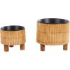 image:imageDeco 79 Bamboo Wood Handmade Indoor Planter Small Planter Pot with Black Metal Interior Set of 2 Planters 9 8 H Brown6  5H