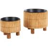 image:imageDeco 79 Bamboo Wood Handmade Indoor Planter Small Planter Pot with Black Metal Interior Set of 2 Planters 9 8 H Brown6  5H