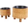 image:imageDeco 79 Bamboo Wood Handmade Indoor Planter Small Planter Pot with Black Metal Interior Set of 2 Planters 9 8 H Brown6  5H
