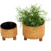 image:imageDeco 79 Bamboo Wood Handmade Indoor Planter Small Planter Pot with Black Metal Interior Set of 2 Planters 9 8 H Brown6  5H