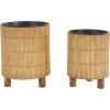 image:imageDeco 79 Bamboo Wood Handmade Indoor Planter Small Planter Pot with Black Metal Interior Set of 2 Planters 9 8 H Brown9  8H