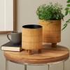 image:imageDeco 79 Bamboo Wood Handmade Indoor Planter Small Planter Pot with Black Metal Interior Set of 2 Planters 9 8 H Brown9  8H