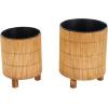 image:imageDeco 79 Bamboo Wood Handmade Indoor Planter Small Planter Pot with Black Metal Interior Set of 2 Planters 9 8 H Brown9  8H