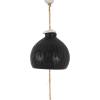image:imageDeco 79 Ceramic Handmade Indoor Outdoor Windchime Curved Bell Wind Chime with Cascading White Disks Hanging Ornament 4 x 4 x 23 Black