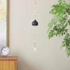 image:imageDeco 79 Ceramic Handmade Indoor Outdoor Windchime Curved Bell Wind Chime with Cascading White Disks Hanging Ornament 4 x 4 x 23 Black