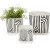 image:imageDeco 79 Ceramic Indoor Outdoor Planter Small Planter Pot with Overlapping Green Arches and Attached Saucer Set of 3 Planters 765H WhiteBlack