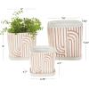 image:imageDeco 79 Ceramic Indoor Outdoor Planter Small Planter Pot with Overlapping Green Arches and Attached Saucer Set of 3 Planters 765H WhitePink