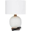 image:imageDeco 79 Glass Room Table Lamp Ribbed Accent Lamp with Gold Accents Lamp 13 x 13 x 19 White19 H