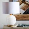 image:imageDeco 79 Glass Room Table Lamp Ribbed Accent Lamp with Gold Accents Lamp 13 x 13 x 19 White19 H