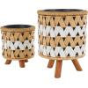 image:imageDeco 79 Jute Rope Geometric Handmade Indoor Planter Woven Chevron Small Planter Pot with Black Metal Pots and Wooden Legs Set of 2 Planters 13 9H Brown