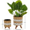 image:imageDeco 79 Jute Rope Geometric Handmade Indoor Planter Woven Chevron Small Planter Pot with Black Metal Pots and Wooden Legs Set of 2 Planters 13 9H Brown