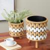 image:imageDeco 79 Jute Rope Geometric Handmade Indoor Planter Woven Chevron Small Planter Pot with Black Metal Pots and Wooden Legs Set of 2 Planters 13 9H Brown