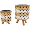 image:imageDeco 79 Jute Rope Geometric Handmade Indoor Planter Woven Chevron Small Planter Pot with Black Metal Pots and Wooden Legs Set of 2 Planters 13 9H Brown