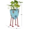 image:imageDeco 79 Metal Cat Indoor Outdoor Planter Large Planter Pot with Flower Pattern Planter 16 x 8 x 19 Blue