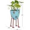 image:imageDeco 79 Metal Cat Indoor Outdoor Planter Large Planter Pot with Flower Pattern Planter 16 x 8 x 19 Blue
