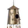 image:imageDeco 79 Metal Indoor Outdoor Birdhouse Windchime with Glass Beads and Bells 6 x 6 x 42 Bronze