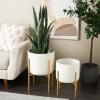 image:imageDeco 79 Metal Indoor Outdoor Planter Dome Large Planter Pot with Gold Stand Set of 2 Planters 21 17H White