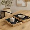 image:imageDeco 79 Seagrass Handmade Nesting Tray with Black Wood Interiors Set of 2 20 16 W Light BrownLight Brown