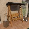 image:imageDeco 79 Teak Wood Indoor Outdoor Bench Swing with Black Awning 60 x 40 x 77 Brown