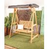 image:imageDeco 79 Teak Wood Indoor Outdoor Bench Swing with Black Awning 60 x 40 x 77 Brown