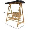 image:imageDeco 79 Teak Wood Indoor Outdoor Bench Swing with Black Awning 60 x 40 x 77 Brown