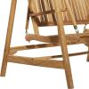 image:imageDeco 79 Teak Wood Indoor Outdoor Bench Swing with Black Awning 60 x 40 x 77 Brown