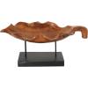 image:imageDeco 79 Teak Wood Leaf Decorative Sculpture Floating Home Decor Statue with Black Stand and Base Accent Figurine 21 x 11 x 10 Brown