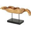 image:imageDeco 79 Teak Wood Leaf Decorative Sculpture Floating Home Decor Statue with Black Stand and Base Accent Figurine 21 x 11 x 10 Brown