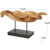 image:imageDeco 79 Teak Wood Leaf Decorative Sculpture Floating Home Decor Statue with Black Stand and Base Accent Figurine 21 x 11 x 10 Brown