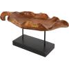 image:imageDeco 79 Teak Wood Leaf Decorative Sculpture Floating Home Decor Statue with Black Stand and Base Accent Figurine 21 x 11 x 10 Brown