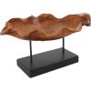 image:imageDeco 79 Teak Wood Leaf Decorative Sculpture Floating Home Decor Statue with Black Stand and Base Accent Figurine 21 x 11 x 10 Brown
