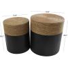 image:imageDeco 79 Wood Handmade Colorblock Wrapped Accent Table with Dried Plant Tabletops Set of 2 20 18 H Black
