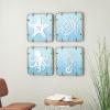 image:imageDeco 79 Wooden Sea Life Home Wall Decor Ombre Wall Sculpture with Rope Accents Set of 4 Wall Art 16 W 16 H Blue