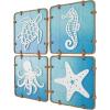 image:imageDeco 79 Wooden Sea Life Home Wall Decor Ombre Wall Sculpture with Rope Accents Set of 4 Wall Art 16 W 16 H Blue