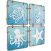 image:imageDeco 79 Wooden Sea Life Home Wall Decor Ombre Wall Sculpture with Rope Accents Set of 4 Wall Art 16 W 16 H Blue