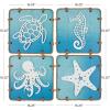 image:imageDeco 79 Wooden Sea Life Home Wall Decor Ombre Wall Sculpture with Rope Accents Set of 4 Wall Art 16 W 16 H Blue