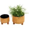 image:imageDeco 79 Bamboo Wood Handmade Indoor Planter Small Planter Pot with Black Metal Interior Set of 2 Planters 9 8 H Brown6  5H