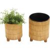 image:imageDeco 79 Bamboo Wood Handmade Indoor Planter Small Planter Pot with Black Metal Interior Set of 2 Planters 9 8 H Brown9  8H