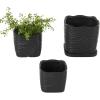 image:imageDeco 79 Ceramic Indoor Outdoor Planter Small Planter Pot with Overlapping Green Arches and Attached Saucer Set of 3 Planters 765H WhiteBlack