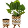 image:imageDeco 79 Jute Rope Geometric Handmade Indoor Planter Woven Chevron Small Planter Pot with Black Metal Pots and Wooden Legs Set of 2 Planters 13 9H Brown