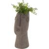 image:imageDeco 79 Magnesium Oxide Woman Indoor Outdoor Planter Textured Easter Island Head Large Brown Round Planter Pot 6 x 9 x 17