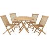 image:imageDeco 79 Teak Wood Indoor Outdoor Folding Outdoor Dining Set Set of 5 42W 30H AB BrownBrown