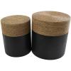 image:imageDeco 79 Wood Handmade Colorblock Wrapped Accent Table with Dried Plant Tabletops Set of 2 20 18 H Black