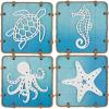 image:imageDeco 79 Wooden Sea Life Home Wall Decor Ombre Wall Sculpture with Rope Accents Set of 4 Wall Art 16 W 16 H Blue