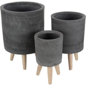 image:imageCosmoLiving by Cosmopolitan Magnesium Oxide Geometric Indoor Outdoor Planter Hexagon Large Planter Pot with Brown Wooden Legs Set of 2 Planters 15 17H WhiteBlack
