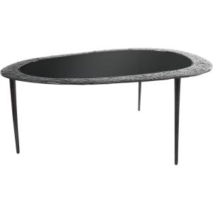 image:imageDeco 79 Aluminum Metal Side End Accent Table Abstract Oval Shaped End Table with Shaded Glass Top and Detailed Engravings Side Table 23 x 15 x 23 BlackCenter Table 30 x 25 x 18