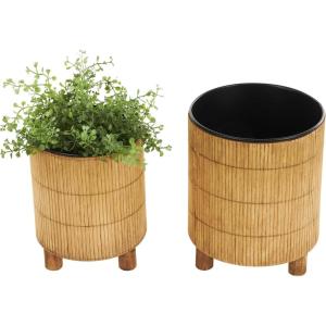 image:imageDeco 79 Bamboo Wood Handmade Indoor Planter Small Planter Pot with Black Metal Interior Set of 2 Planters 9 8 H Brown9  8H