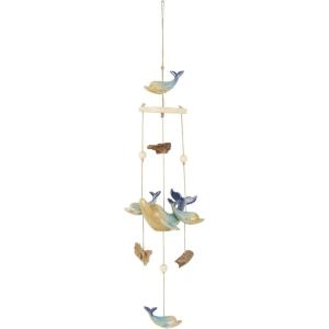 image:imageDeco 79 Bamboo Wood Ship Wheel Handmade Windchime with Log Chimes 8 x 4 x 36 Blue10 x 7 x 39