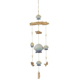 image:imageDeco 79 Bamboo Wood Ship Wheel Handmade Windchime with Log Chimes 8 x 4 x 36 Blue12 x 3 x 35